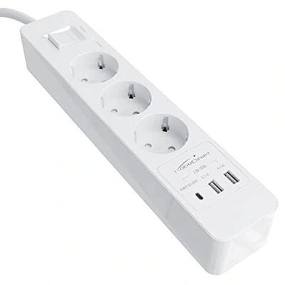 Image de KabelDirekt Bloc multiprise avec 3 Prises (USB, Power Delivery 3.0, Charge Jusqu’à 3x Plus Rapide Selon l’Appareil, Protection parafoudre/surtension, testé par TÜV, Blanc)