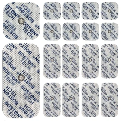 Image de Boston Tech 16 Électrodes compatibles avec électrostimulateurs Beurer, Vitalcontrol Pads pour TENS EMS connecteur à Bouton 3,5 mm Tailles Mixtes 5x5 cm et 5x10 Réutilisables