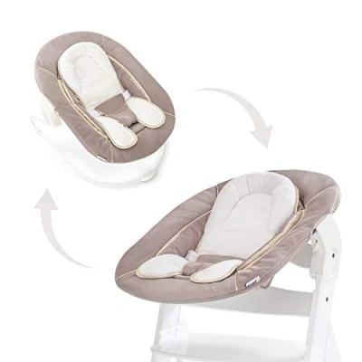 Image de Hauck Transat Bebe Alpha Bouncer 2en1 Compatible Chaise Haute Bébé Alpha+ et Beta+, Également Balancelle, de la Naissance à 9 kg, Reducteur Nouveau Né, Stretch Beige
