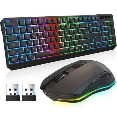 Image de KLIM Blaze &amp; Chroma Nouveauté 2024 Pack Clavier Souris Gamer sans Fil AZERTY Durable, Ergonomique Ensemble Gaming pour PC, Mac, PS4 PS5 Batterie résistante intégrée