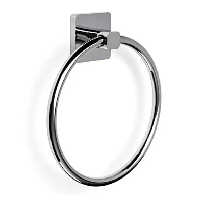 Image de TATAY Anneau Porte Serviette de la Collection Kalo, en Zamak chromé avec système Fixation adhésif 3M, Pratique et sans perçage. Mesures : 19,5 x 5,5 22 cm
