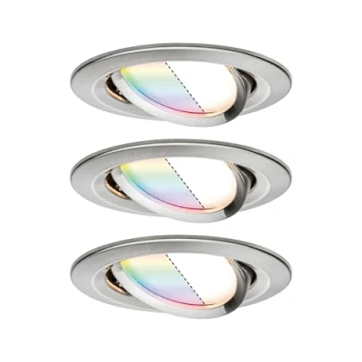 Image de Paulmann 92965 Lampe encastrée LED Nova Plus Smart Home Zigbee, ensemble rond pivotant, 3x5,2 W, RGBW, point en fer brossé à intensité variable, aluminium et zinc 2700 K