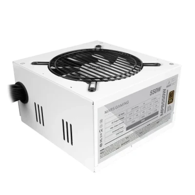 Image de MARSGAMING MPB550, Alimentation PC 550W ATX, 6 Ans de Garantie, 80Plus Bronze 230V EU, 90% d&#039;Efficacité, Ventilateur 120mm FDB avec Technologie AI RPM et Système Anti Vibration, Blanc