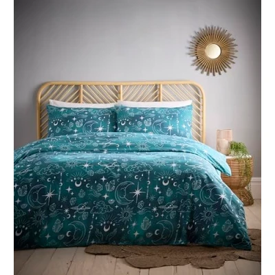 Image de Charlotte Thomas Parure de lit Vert céleste avec Housse Couette et taie d&#039;oreiller pour Simple Motif Soleil, Lune étoiles foncé