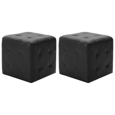 Image de vidaXL 2X Poufs Tabouret Cube de Salle Séjour Repose Pied Salon Ottoman Chambre à Coucher Maison Intérieur Confortable Noir Similicuir