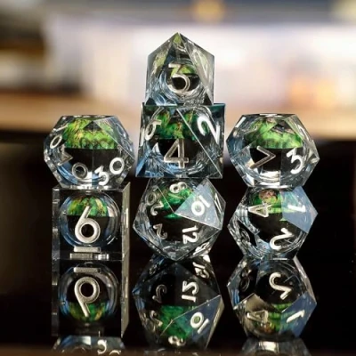 Image de Elifel Set de Dés DND Dragon Eye Résine Polyédriques Sharp Edge Dice 7 pièces Faits à la Main pour Donjons D4 D6 D8 D10 D12 D20 D% et Dragons Ttrpg Pathfinder RPG Jeu Role avec Boîte Cadeau