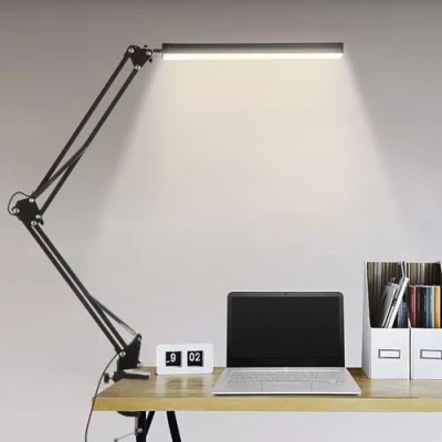 Image de BIENSER Lampe de Bureau LED, 1100LM Table avec Pince, 10 Niveaux Luminosité X 3 Modes Réglables, Protection des Yeux, Fonction Mémoire, Architecte pour Bureau, Lecture, Étude