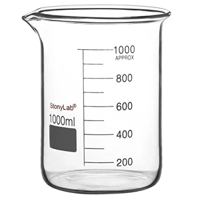 Image de stonylab Bécher en Verre, 1 Pack Verre Borosilicate Gradué Griffin de Forme Basse avec Bec verseur Laboratoire, 1000 ml