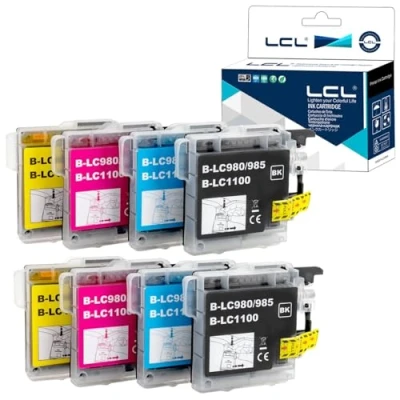 Image de LCL Cartouche d&#039;encre Compatible LC 1100 LC1100 LC1100BK 1100BK LC1100C LC1100M LC1100Y (2Noir 2Cyan 2Magenta 2Jaune) Remplacement pour Brother DCP J140W/145C/165C/185C/195C/197C/365CN/375CW/385C