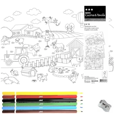 Image de 144 sets de table en papier à colorier 3 designs 4 x 6 crayons couleur taille 42 30 cm