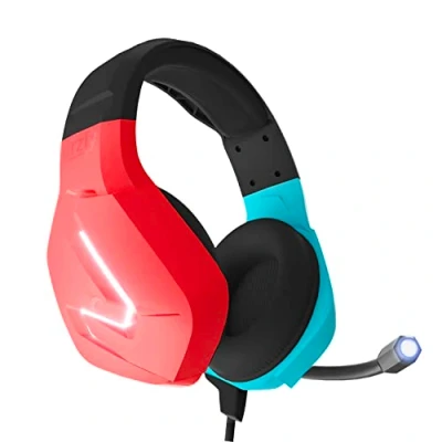 Image de Orzly Casque de Jeu avec Microphone Compatible pour Les Consoles Nintendo Switch OLED Joycon Color Match LED et télécommande Hornet RXH 20 Tanami Edition