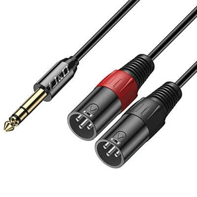 Image de J&amp;D TRS 6,35mm 1/4 vers 2 XLR Répartiteur en Y Câble, PVC écalé Unbalanced 2x Mâle à 6.35mm Audio Stéréo Adaptateur de Patch Câble Interconnexion pour Speaker Mic Guitare Mixer AMP, 2,7m