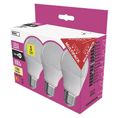 Image de Les emos zq5140.3 Ampoule LED a +, Classic A60, blanc chaud, 3 pièces, verre, 9 W, E27, transparent 15,2 x 6 11, 2 cm