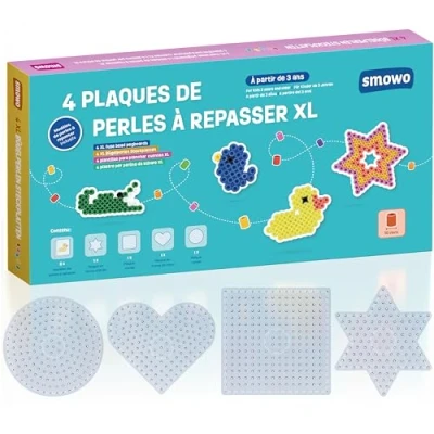 Image de Smowo® plaques de perles à repasser 10 mm dans nombreuses formes Lot 4 emboîter et modèles Ronde, étoile, carré, cœur Grandes stylos pour enfants partir 3 ans