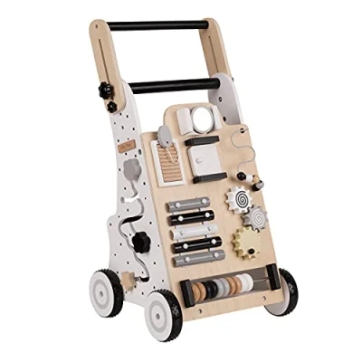 Image de KiddyMoon Trotteur Avec Un Tableau D&#039;activité, Bois Chariot De Marche Pour Bébé Multifonctionnel WK 001, Noir Blanc