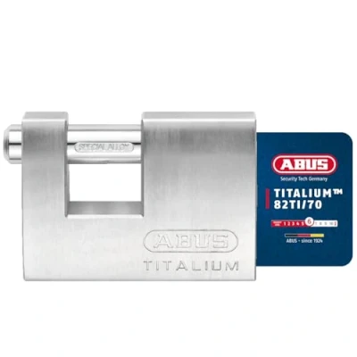 Image de ABUS Cadenas Titalium 82TI/70 monobloc pour grilles à enroulement, distributeurs automatiques, conteneurs, etc. Boulons de verrouillage en acier trempé Niveau sécurité 6