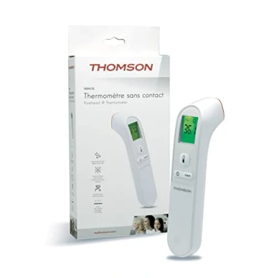 Image de THOMSON Thermo FH2 Thermomètre sans contact Lecture instantanée et précise Mode objet corporel Alarme de fièvre, 3 couleurs Ecran LCD rétro éclairé pour mesures nuit