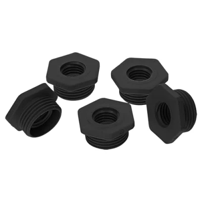 Image de Kalitec G6201210 Lot de 5 réducteurs M20/M12 en plastique noir I Réducteur presse étoupe hexagonal Filetage intérieur M12 extérieur M20 IP68