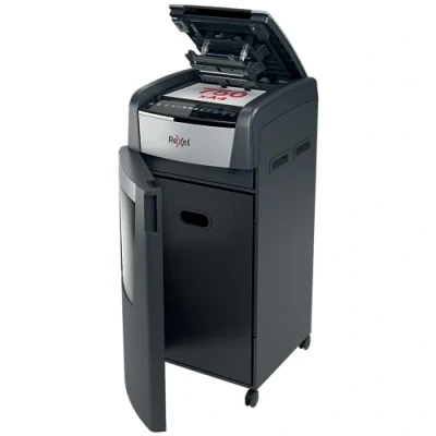 Image de Rexel 2020750M Auto+ 750M Destructeur de Documents Automatique Coupe Micro Sécurité P5, Capacité 750 Feuilles, Corbeille 140 litres Amovible, Roulettes Pivotantes