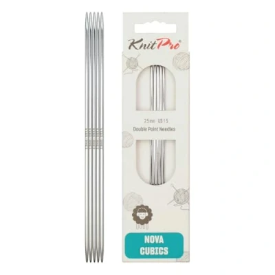 Image de KnitPro Nova Cubics Aiguilles à Double Pointe en Laiton Brillant 15 cm x 2,5 mm, Argenté
