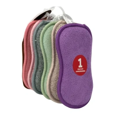 Image de 5 éponges Nettoie Tout + 1 Gratuite Clever Sponge VENTEO Multicouleur Adulte Double Face avec grattoir Toutes Surfaces Lavable en Machine Anti Rayures