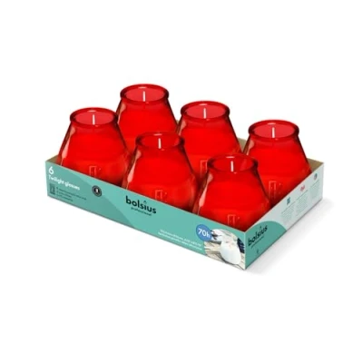 Image de Bolsius Bougies D&#039;extérieur 6 Pièces en Verre Rouge Durée de Combustion 70 Heures Sans Huile Palme Propre Mèche Coton