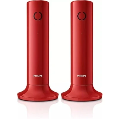 Image de Philips M4502B/34 2 téléphones sans Fil Fixes Duos, écran LCD 1,6 Pouces, rétroéclairage, Haut Parleur intégré, Mains Libres, Son HQ, Mince et Compact Rouge (Compatible : ES, IT, FR)