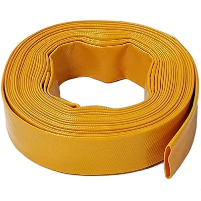 Image de Tuyau d&#039;évacuation d&#039;eau plat en PVC renforcé avec polyester pour pompes submersibles et drainage, 20 m x 32 mm, jaune