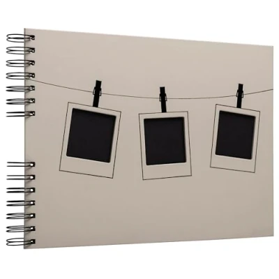 Image de Exacompta Réf. 16823E Album photos spiralé Instants beige 150 50 pages noires format 32 x 22 cm couverture avec papier effet PU et marquage noir brillant