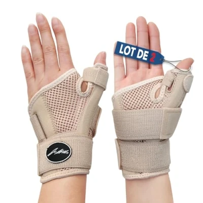 Image de Dr. Arthritis Attelle Pouce Conçue par des Médecins/Orthese Pouce/Atelle Poignet Droit et gauche pour Tendinite/Protège Hommes Femmes (Beige, Paire)