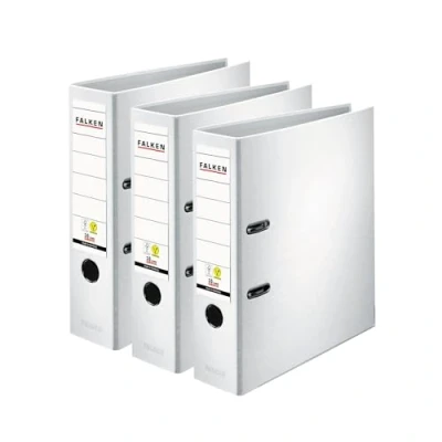 Image de Falken Lot de 3 classeurs en polypropylène couleur Blanc Largeur 8 cm Format A4 Classeur à anneaux levier bureau plastique fente