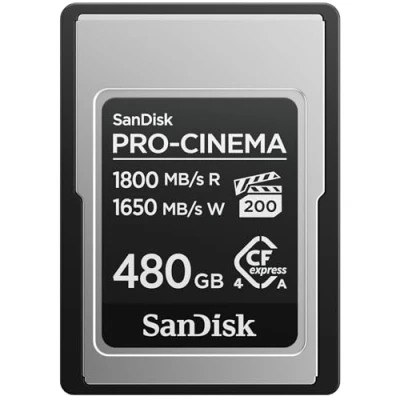 Image de SanDisk CFexpress Pro Cinema Type A Carte 480 Go (Jusqu’à 1800 Mo/s en Lecture, Jusqu’à 1650 écriture, 4K, 6K, 8K, VPG200)