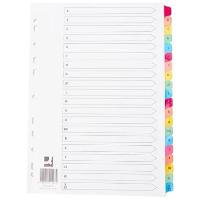 Image de Q Connect Onglets pré imprimés multi perforés A Z en 20 parties renforcées multicolores A4
