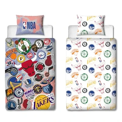 Image de Character World Parure de lit simple sous licence officielle la NBA Motif badges d&#039;équipe réversible double face avec taie d&#039;oreiller assortie Parfait pour chambre d&#039;enfant