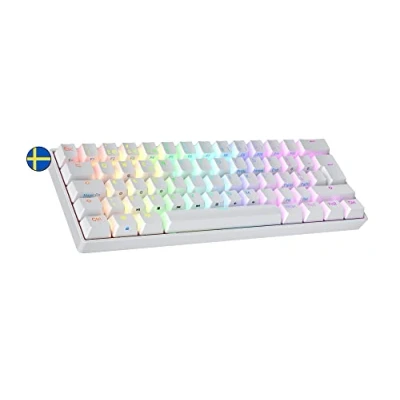 Image de Ranked S60 Supernova Clavier Mécanique de Jeu 60% Hot Swap Gaming Keyboard 62 Touches Programmables RGB LED Mac, PC Windows QWERTY Suédois (Blanc, Gateron Optical Blue)