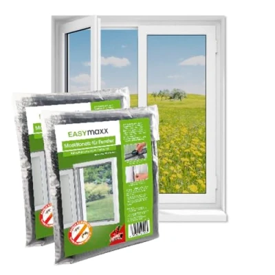 Image de EASYmaxx Moustiquaire de fenêtre avec Velcro Peut être découpée jusqu&#039;à 150 x 180 cm Montage facile la protection anti insectes sans percer ni visser Bande autocollante [2 Pièces]