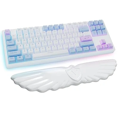 Image de Repose Poignet Pour Clavier Angel Wing Cloud, Support De En Cuir Souple Et Mousse À Mémoire Forme Soulager La Douleur, Antidérapant Ordinateur (1 Aile Blanche)