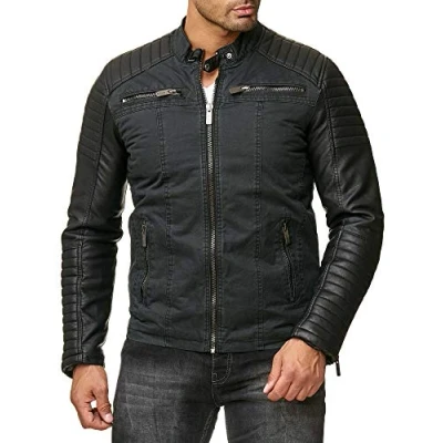 Image de Red Bridge Hommes Veste Similicuir Biker Occasionnels Nervuré Mode Coton Blouson,M6070 Noir,M