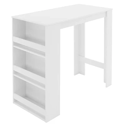 Image de ML Design Table de Bar avec Étagère à 3 Niveaux, Blanc, 117x106x57 cm, Beaucoup d&#039;Espace Rangement, Haute Moderne, Comptoir Bar, Bistrot, Pub, Petit Déjeuner, Cuisine