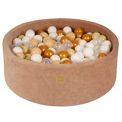 Image de MEOWBABY Piscine à Balles pour Bébé Rond 90x30cm Fosses a Boules Enfants avec 200 Balle, Velvet, Beige: Or/Beige/Blanc/Transparent