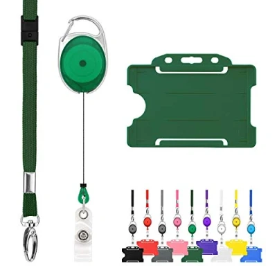 Image de LanyardsTomorrow Lot de 10 cordons rétractables et porte badges comprenant des unis, clips extensibles Yoyo rigides (vert)