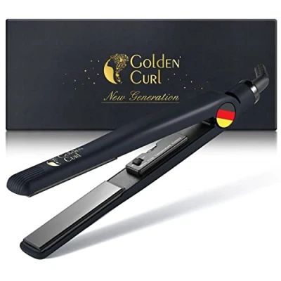 Image de Golden Curl Lisseur Fer a lisser Tourmaline Professionnelle, 2 en 1, Lissante,Curly Hair Waves, Garantie 5ans, pour des cheveux non abîmés grâce à un design unique et réglage de la température