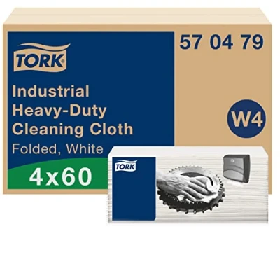 Image de Tork Chiffon de Nettoyage Industriel Ultra résistant blanc W4, Multi usages, 4 x 60 chiffons, 570479, 1 unité (Lot 240)
