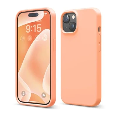 Image de elago Coque Silicone Liquide Compatible avec iPhone 15, Qualité Supérieure, Protection Intégrale [Structure Antichoc 4 Couches], Doublure Microfibre Douce Anti Rayures (Saumon)