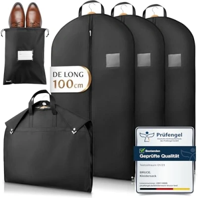 Image de Bruce.® 3x Premium Housse Vetements à Suspendre 100x60cm avec 1 Sac Chaussures, Pliable de Rangement Vetement Penderie and Voyage, Idéale comme Costume Homme, Robe Mariée