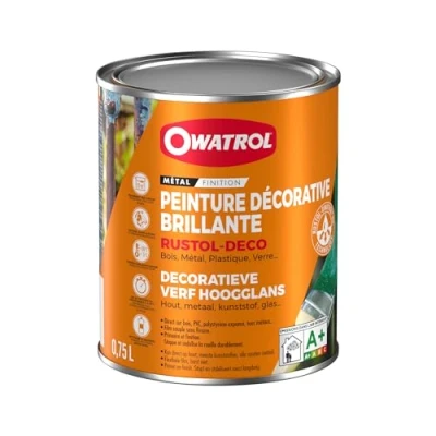 Image de OWATROL RUSTOL DECO Peinture décorative de Finition Antirouille Tous Supports Blanc Pur RAL 9010 0,75L