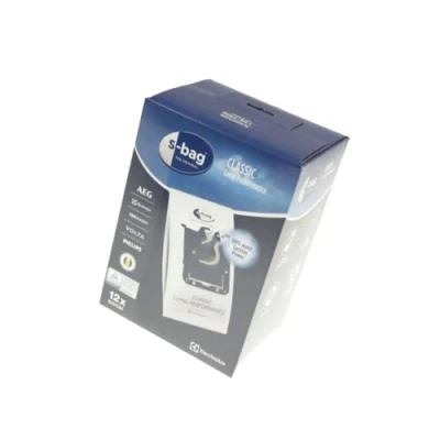 Image de Electrolux E201SM Accessoires Aspirateur S Bag Classic Long Performance 12 Sacs Synthétique Méga Pack, Polyester, Blanc, 16.5 x 24 5 cm