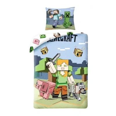 Image de Alex Compatible Minecraft Parure de lit réversible en Polyester Housse Couette 140 x 200 cm et taie d&#039;oreiller 70 90