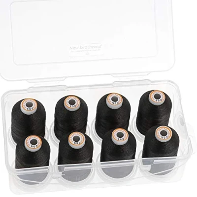 Image de New brothread Polyester Fil machine à broder 1000m avec boîte de rangement en plastique pour broderie et matelassage 8xNoir