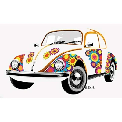 Image de BRISA VW Collection Autocollant mural pour décorer avec le design Bulli ou Coccinelle (J&#039;adore ce bug/coloré)